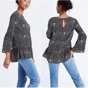 Madewell Silk Fiesta Paisley Peplum Blouse Bell-Sleeve Size Small